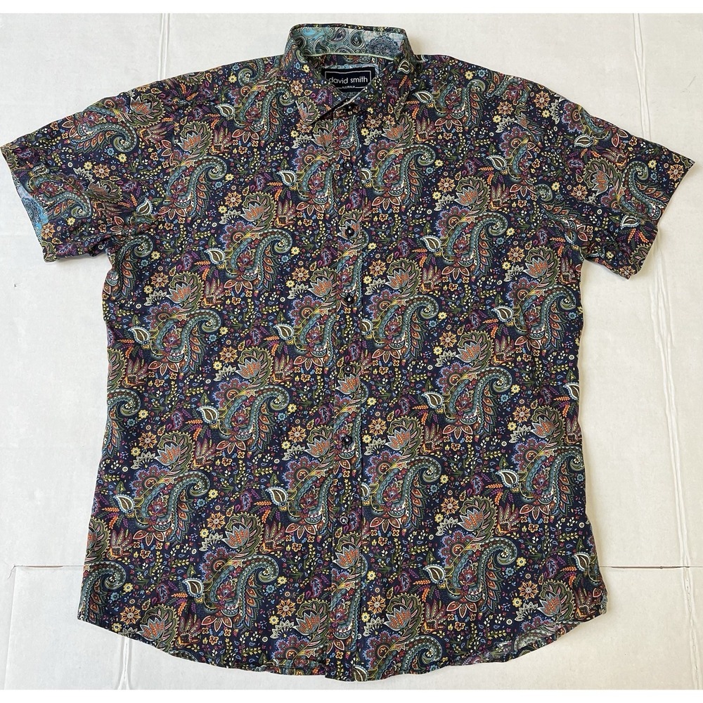 David Smith Australia XL Multi Color Paisley Short Sleeve Button Up Shirt